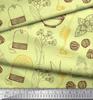 Soimoi Blue Poly Crepe Fabric Tea Cup|Star Anise & Lemon Slice Vegetable Fabric Prints By Yard 42 Inch