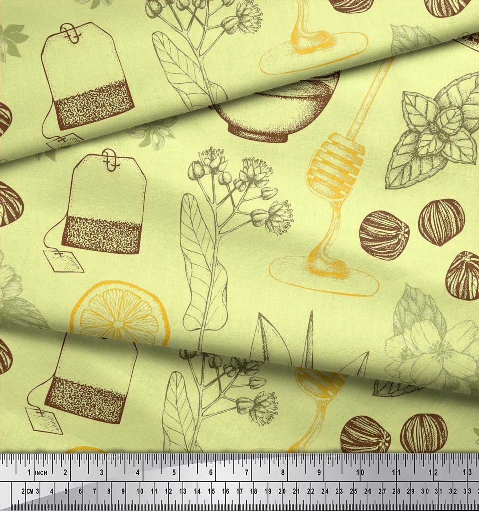 Soimoi Ceașă de ceai din țesătură creponată albastră | Anason stelat și felie de lămâie, imprimeuri de țesături vegetale la oarde, 42 inch