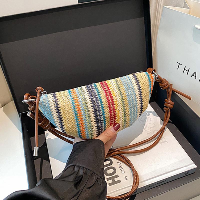 

Yogodlns Handwork Straw Bag Summer Cute Semicircle Crossbody Bag Purses Straw Woven Women Axillary Pack Beach Travel Ladies Shoulder Bags 24x3x12cm коричневий