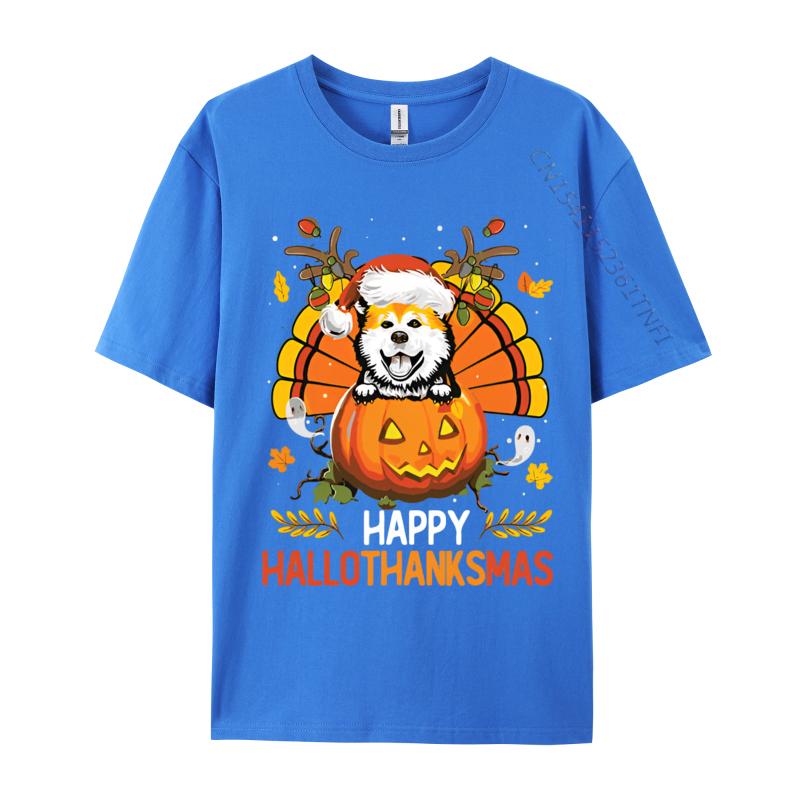 Akita Inu Happy Hallo Thanksmas Hallo Anime T Shirt Novelty Fitted Men T Shirt Print Cotton Grey Shirt Graphic Tee