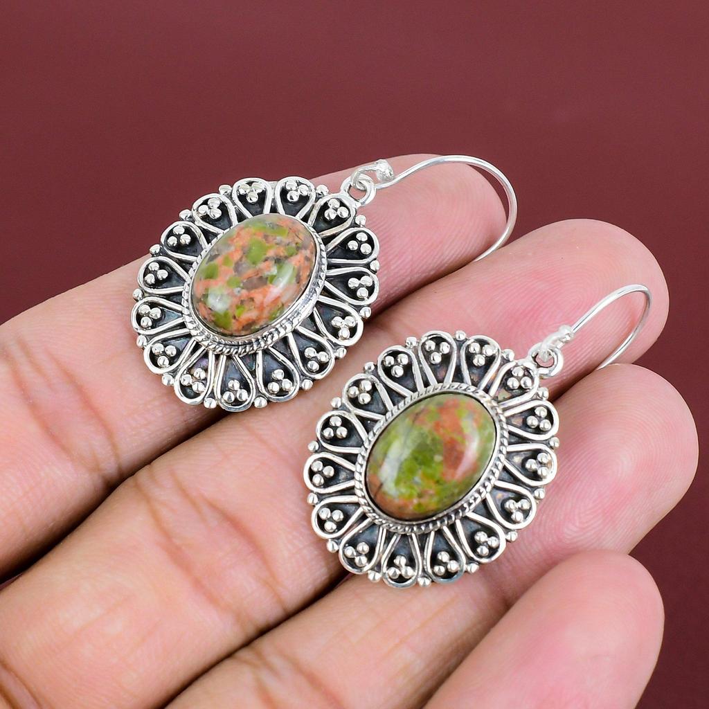 Unakite Earrings Gemstone Earring Vintage Jewelry 925 Sterling Silver Earring Very Pretty Unakite Jewelry Handmade Earring Anniversary Gifts