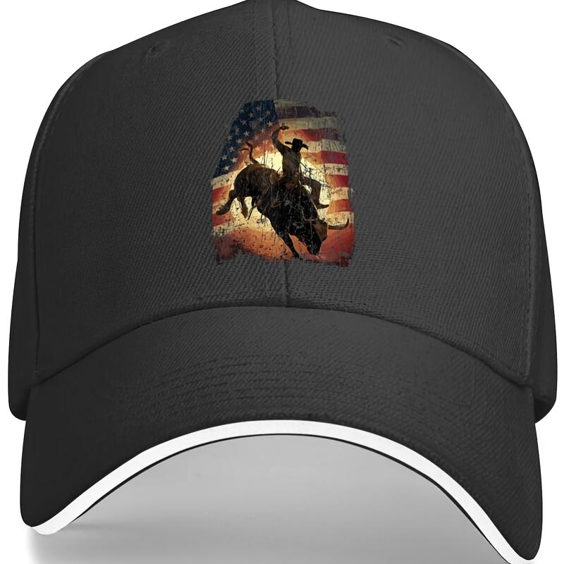 Bull Rider USA Flag Rodeo Baseball Cap Distressed Style Polyester Adult Casual Outdoor Adjustable Hat