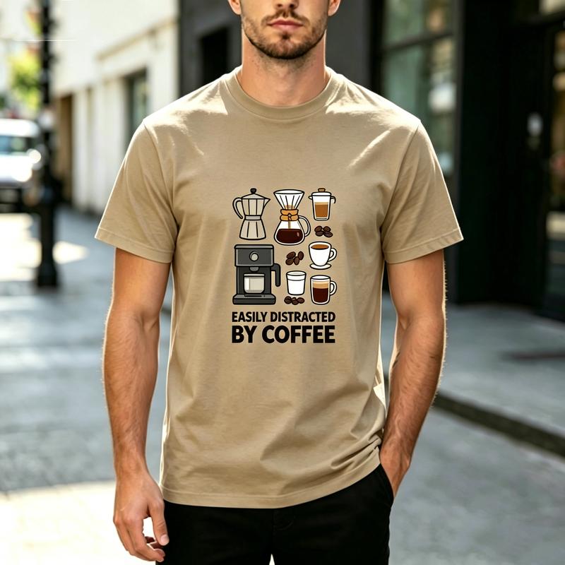 Funny Coffee Lover Graphic T Shirt Easily Distracted By Coffee Tee Unisex Unisex Casual Cotton Short Sleeve Top Streetwear
