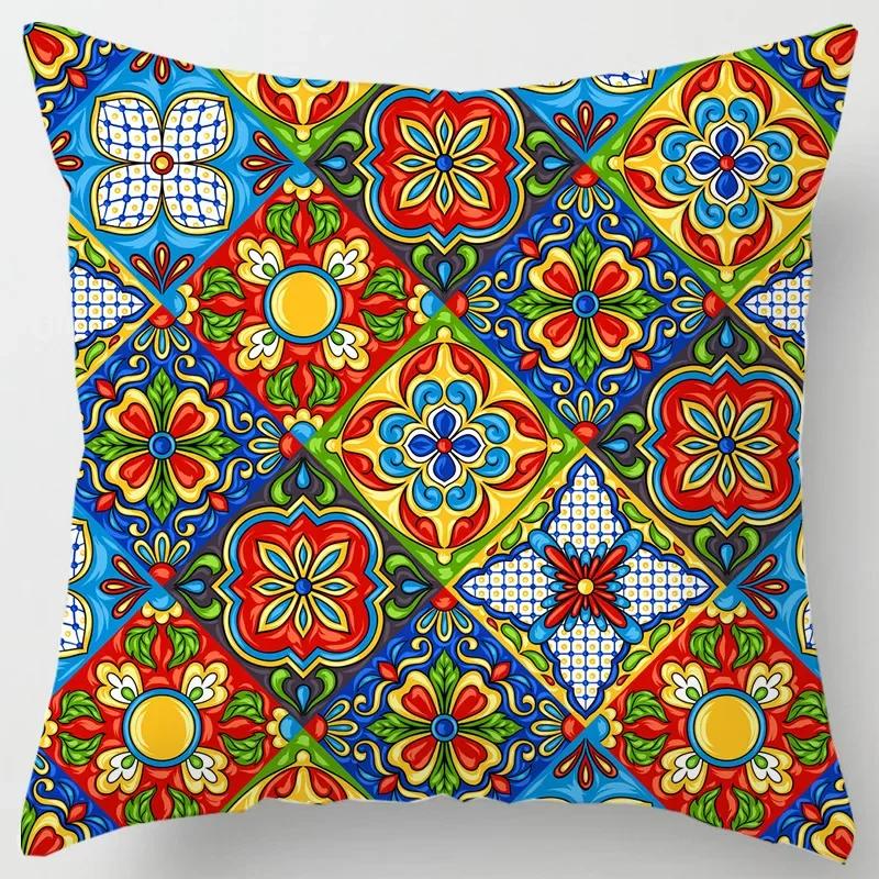 Colorful National Floral Antique Porcelain Print Pillowcase Comfortable Sofa Car Seat Cushion Cover Bohemian Hippie Home Decor