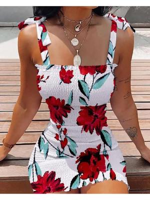 Women's Bodycon Dress Summer Fashion White Sling Strapless Folds Mini Slim Print Tank Dresses