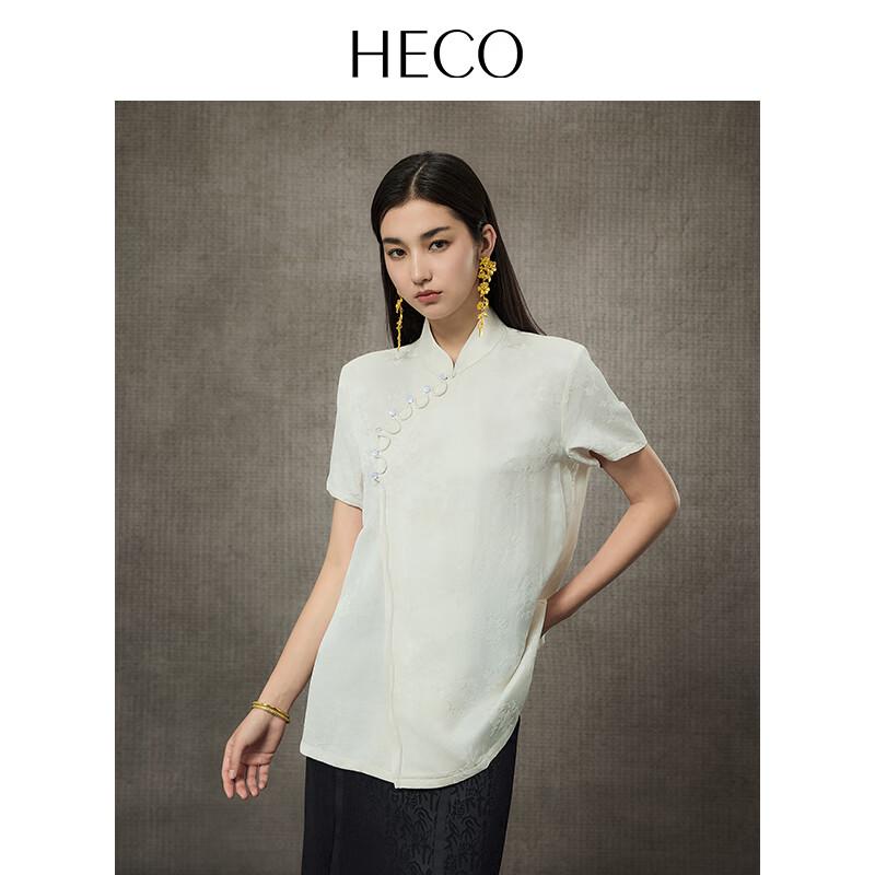 HECO New Chinese Style Jacquard Rayon Short-Sleeve T-Shirt for Women M