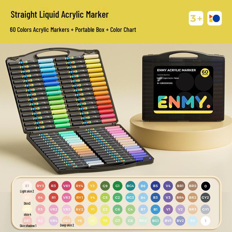 Zestaw markerów akrylowych Enmi - 80 kolorów, miękka końcówka, warstwowy, do malowania dla dzieci, w czarnym pudełku