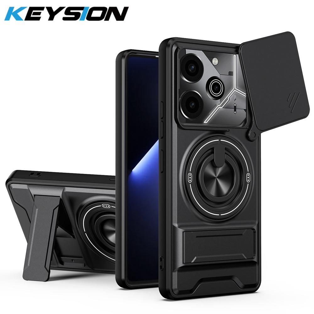 KEYSION Magnetic Phone Case for TECNO Pova 6 6 Pro 5G Slide Camera Lens Protection Upright Kickstand Ring Shockproof Back Cover