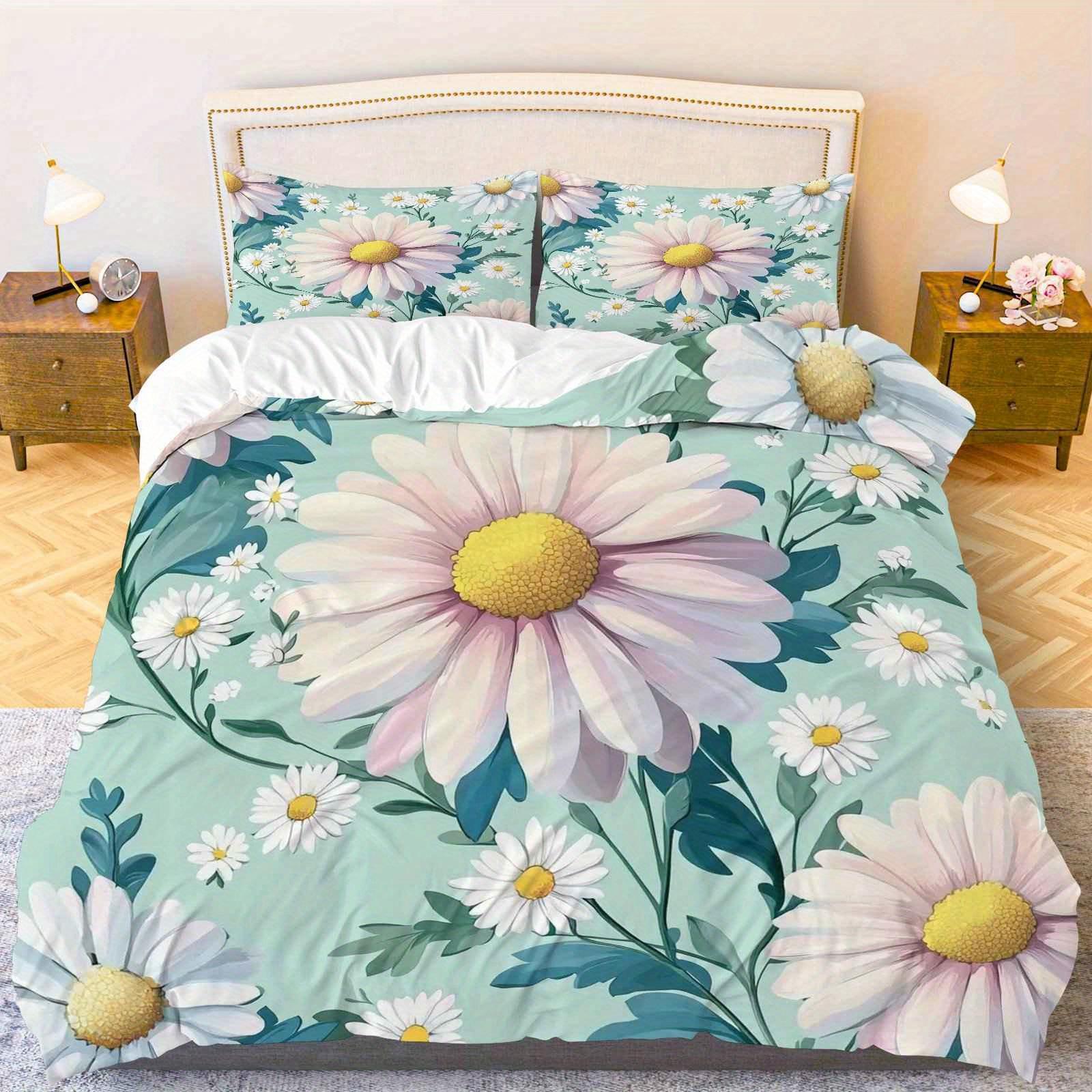 

3pcs Duvet Cover Set Daisy Flower Floral Botanical Fresh Nature Theme Bedding Set Suitable for Decoration Bedroom Living Room EU Twin(135x200cm)