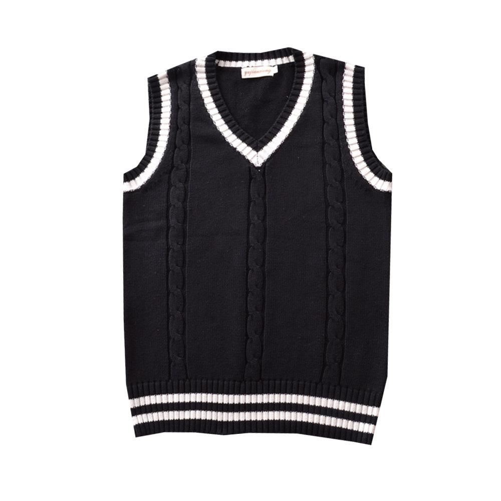 In-Stock British Style JK Uniform V-Neck Color Block Cable Knit Sweater Vest for Men & Women