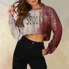 Women's Fashion Casual Round Neck Loose Long Sleeve Halloween Printed Short Sweatshirt
