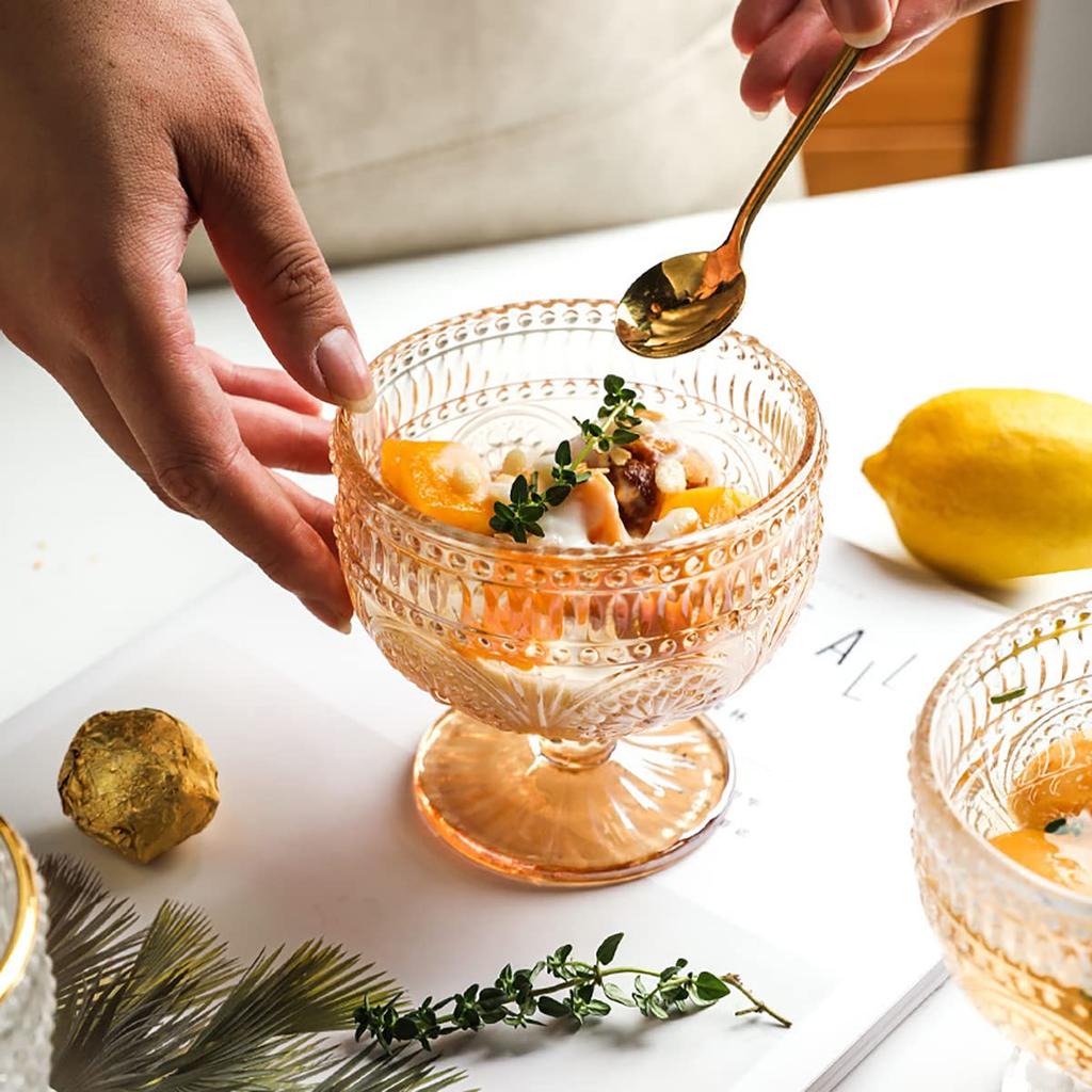 Vintage Beker Zonnebloem Reliëf Glas Beker Voet Dessert IJs Kom Salade Kom Snoep Taart Kom voor Thuis Feest Bruiloft