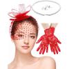 4 Pcs Tea Party Fascinator Hat Set for Women Lace Glove Pearl Set | Tea Party Accessories Outfits Headpiece Veil Lace Glove Pearl Jewerly for Wedding