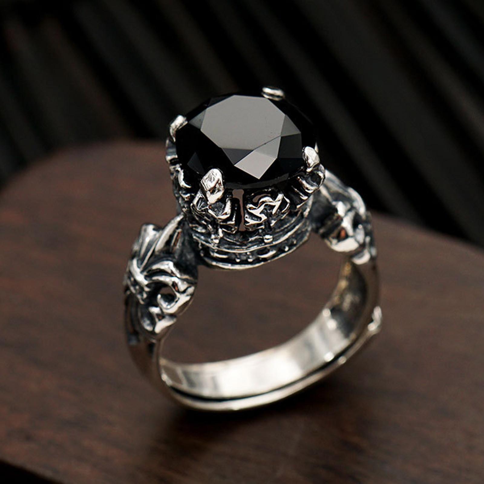 

Black Agate Diamond Retro Domineering Couple Big Diamond Middle Finger Index Finger Movable Mouth One Size чорний