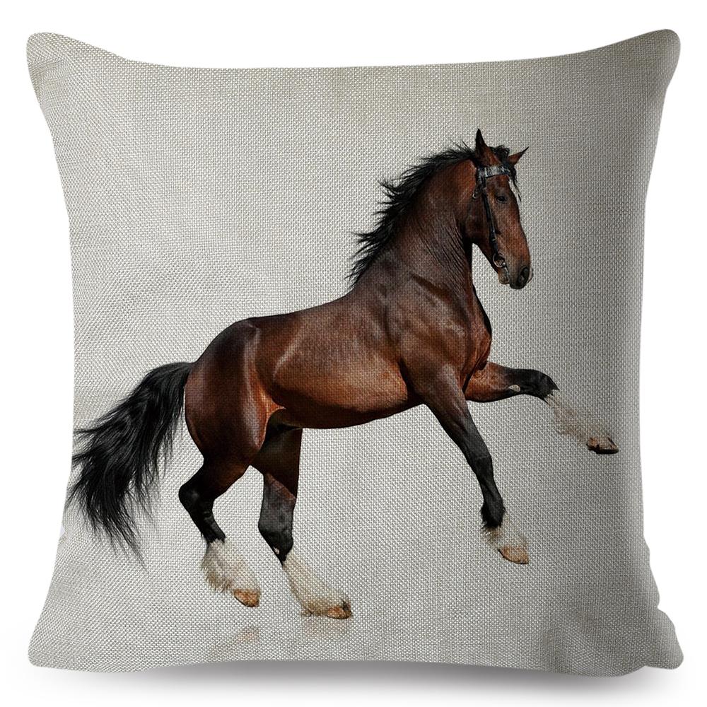 Elegant Running Horse Cushion Cover Graceful Gallop Pose Soft Decorative Square Pillow Modern Living Room Bedroom Decor xcm