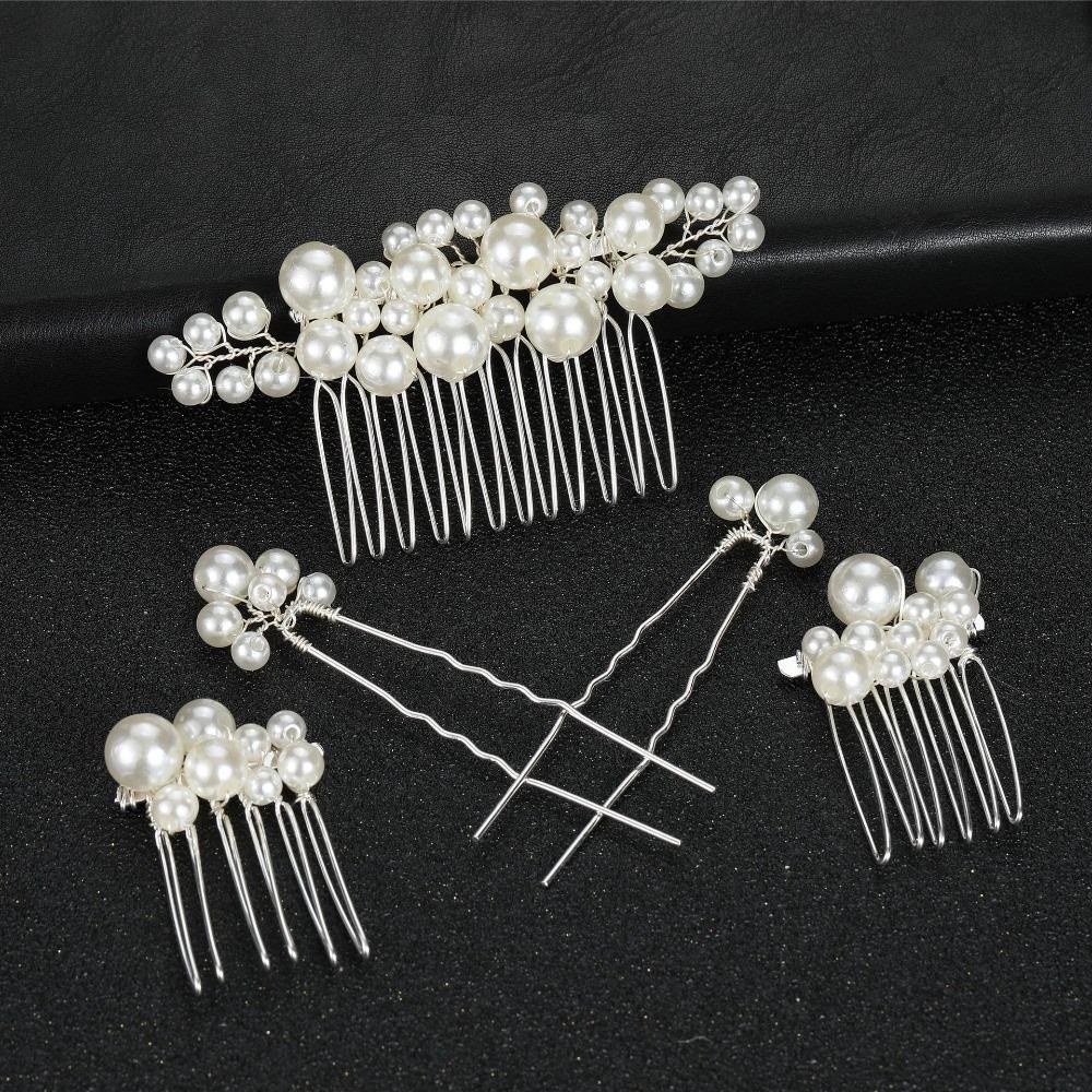 Gold Pearl Hair Comb Flower Wedding Headwear Luxury Hair Fork Headpiece