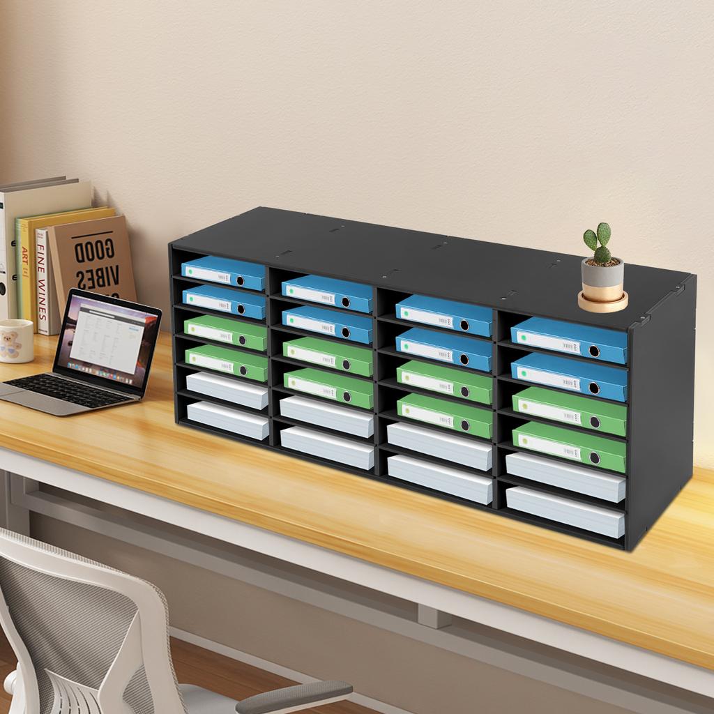 24 Compartment Paper and Mail Organizer,with Adjustable and Removable Shelves, Countertop Literature Sorter(Black)