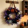 Artificial Flower Halloween Wreath Artificial Pumpkin Skull Spiderweb Wreath Hanging Decoration for Front Door Wall or Party Display