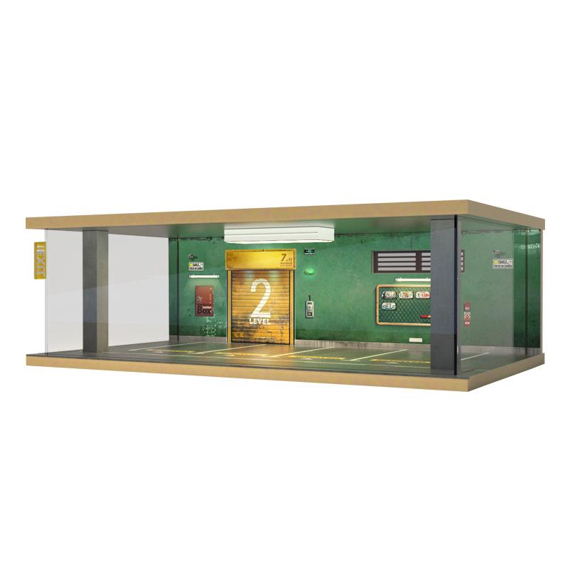 Wooden Car Model Garage with Lights - Cross-Border Simulation Dust Cover 1:32 Scene Ornaments.