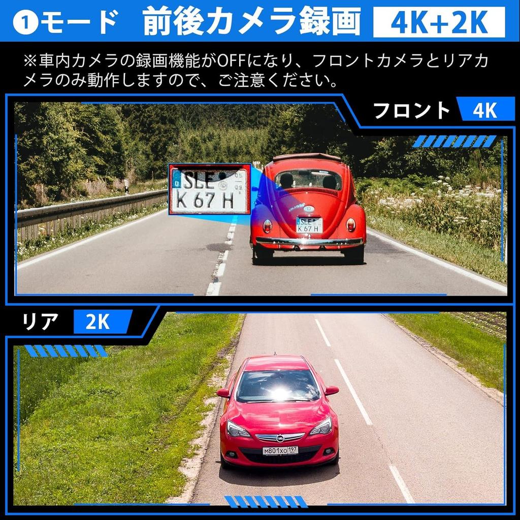 LAMONKE Dashcam, 3 Kameras, 4K Wi-Fi, Kleine Dashcam, Front- und Rückkamera,