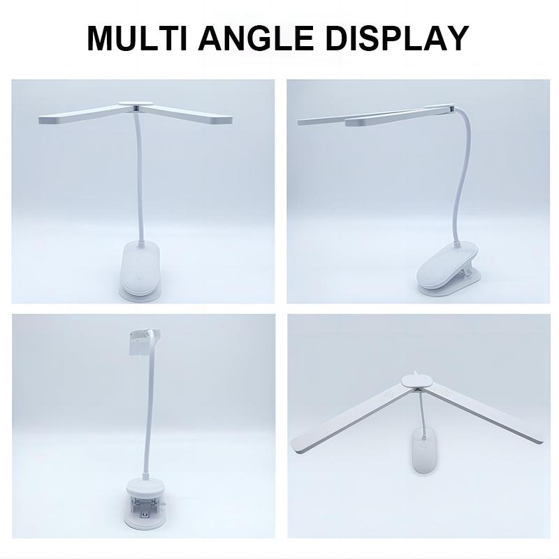 Dual Head LED Desk Lamp Foldable Eye Protection Dimmable Reading Light USB C Rechargeable Battery Lamps for Bedroom Dorm Study