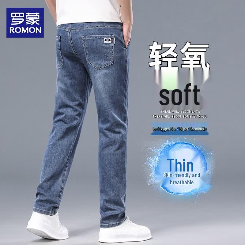 ROMON Men s Straight Fit Cool Business Casual Jeans 32
