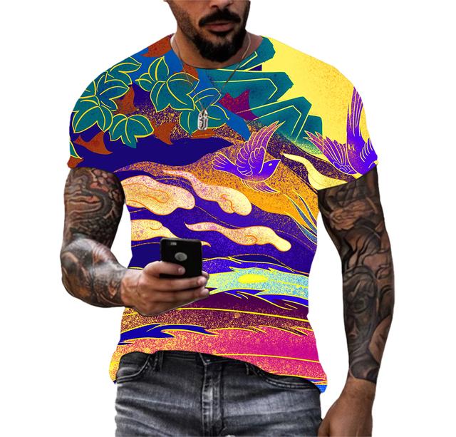 Piękne koszulki męskie z elementami chińskimi, casualowe, z nadrukiem HD 3D, wzorzyste, hip hopowe, Harajuku, z osobowością, z okrągłym dekoltem, z krótkim rękawem