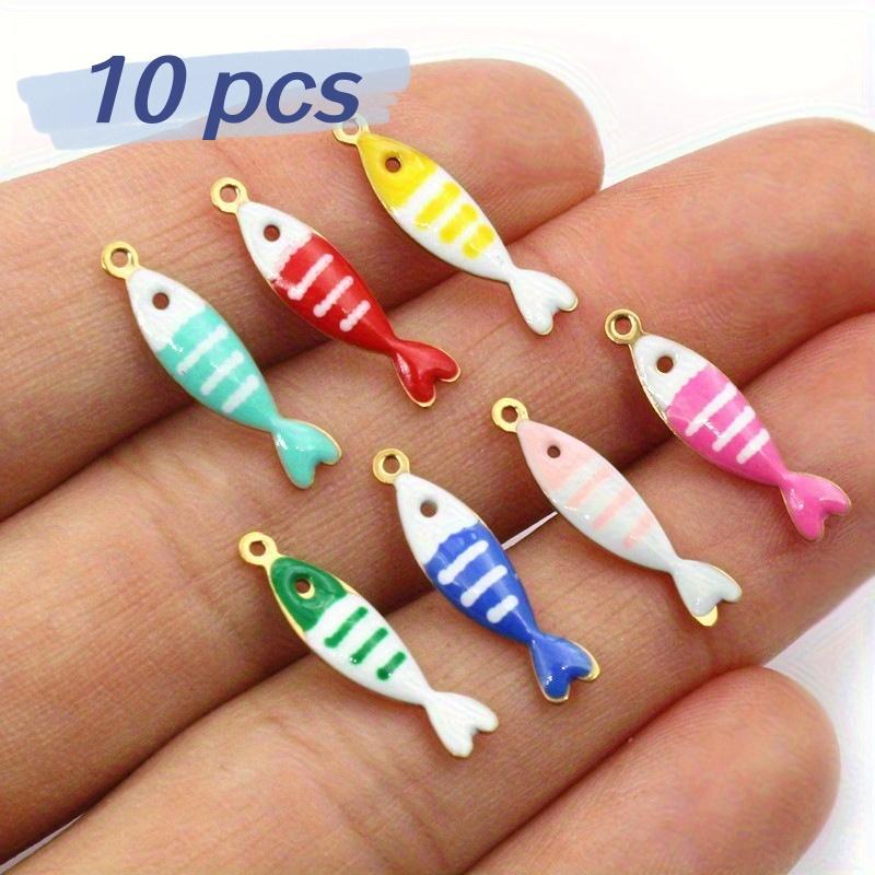

10pcs stainless steel double-sided enamel striped fish pendant, DIY jewelry accessory, material 18x5mm