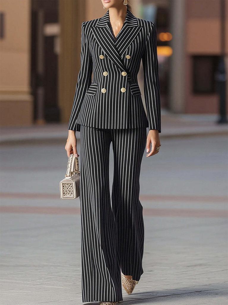 Double Breasted Suit Set with Gold Buttons in Multiple Colors