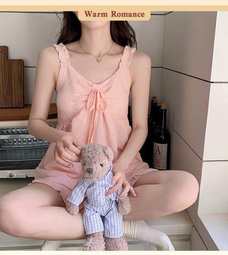 2026 Summer Women's Cloud Cotton Pajama Set with Built-in Bra, Princess Style Camisole, Sweet Home Wear