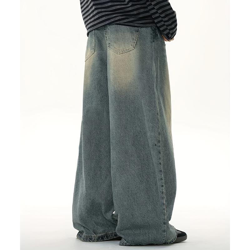 Wide-leg Jeans Men's European, American Retro Trend Loose and Versatile Drape Washed Casual Pants