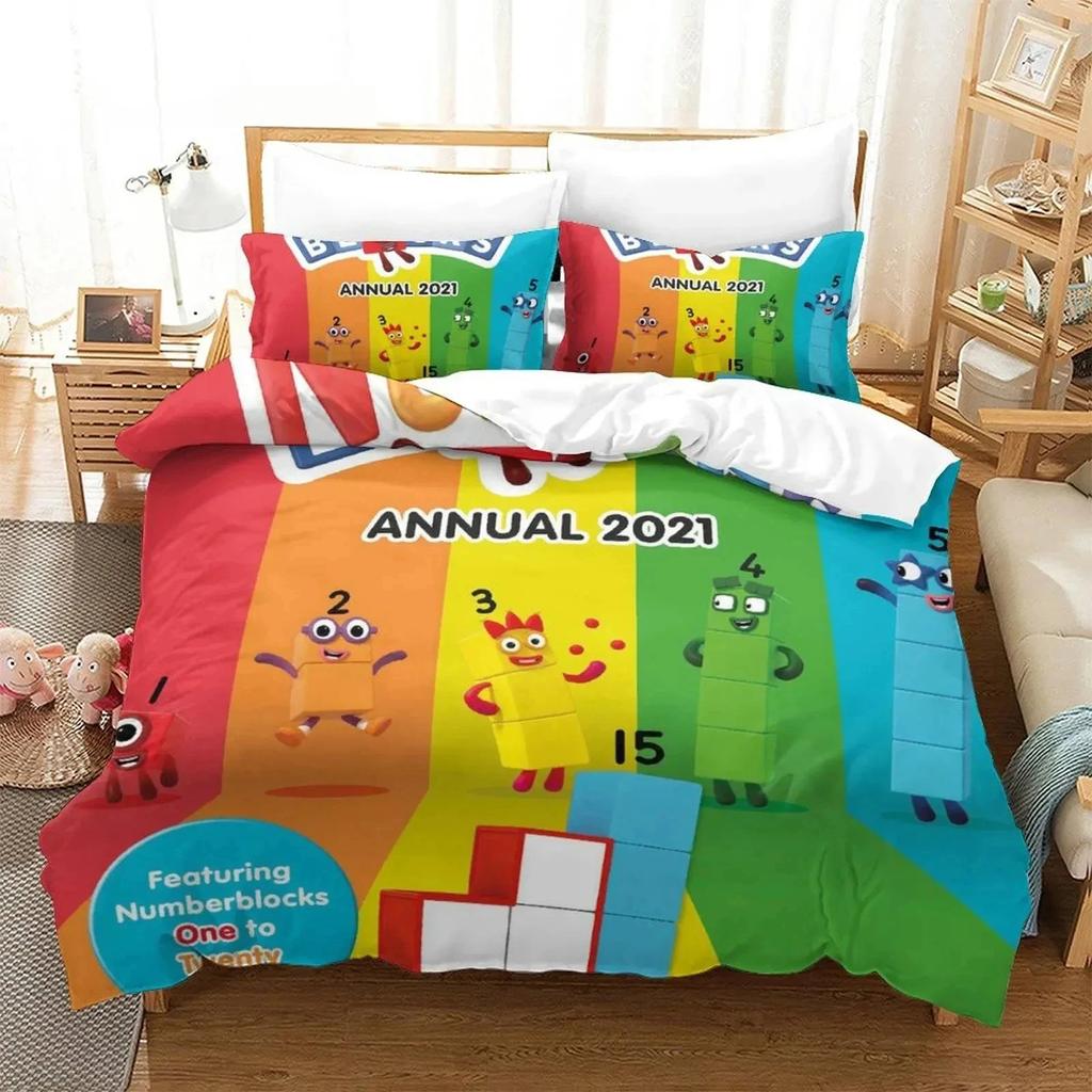 Cartoon Number-Blocks Bedding Set Duvet Cover Bed Set Quilt Cover Pillowcase Comforter King Queen Size Boys Adult