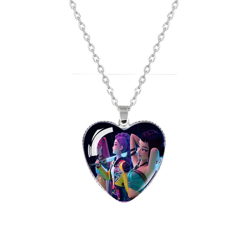 Anime K-pop Demon Heart Shape Pendant Necklace Cartoon Character Idol Jewelry Gifts