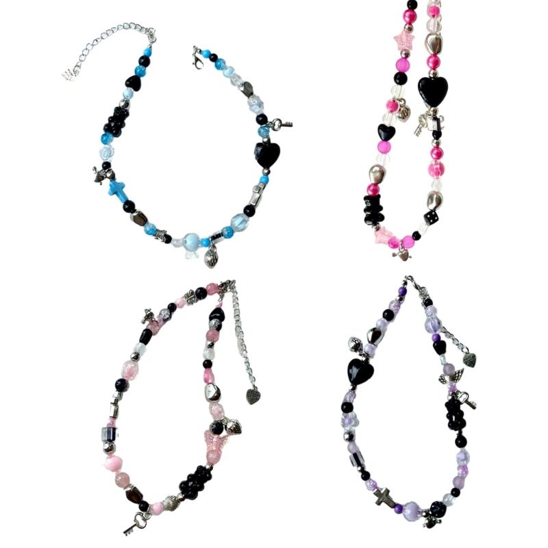 Handmade Heart Choker Delicate Beads Necklace Acrylic Alloy Material Bead Choker Necklace Perfect Gift for Trendy Girls