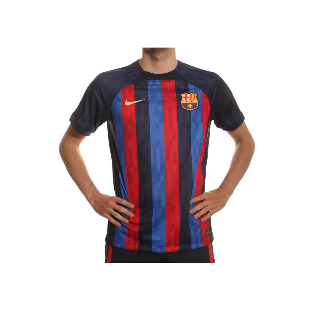 Nike Striped Letter Logo Print Short-Sleeve Football Jersey Fan Edition 2022-23 Season Barcelona Home Men Sports Jersey Deep-Blue DM1840-452