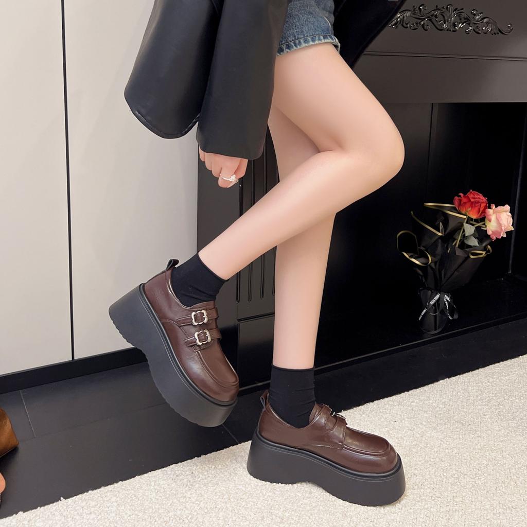 Retro Heightening Platform Small Leather Shoes Women's Autumn New Models with Skirts Single Shoes Tide