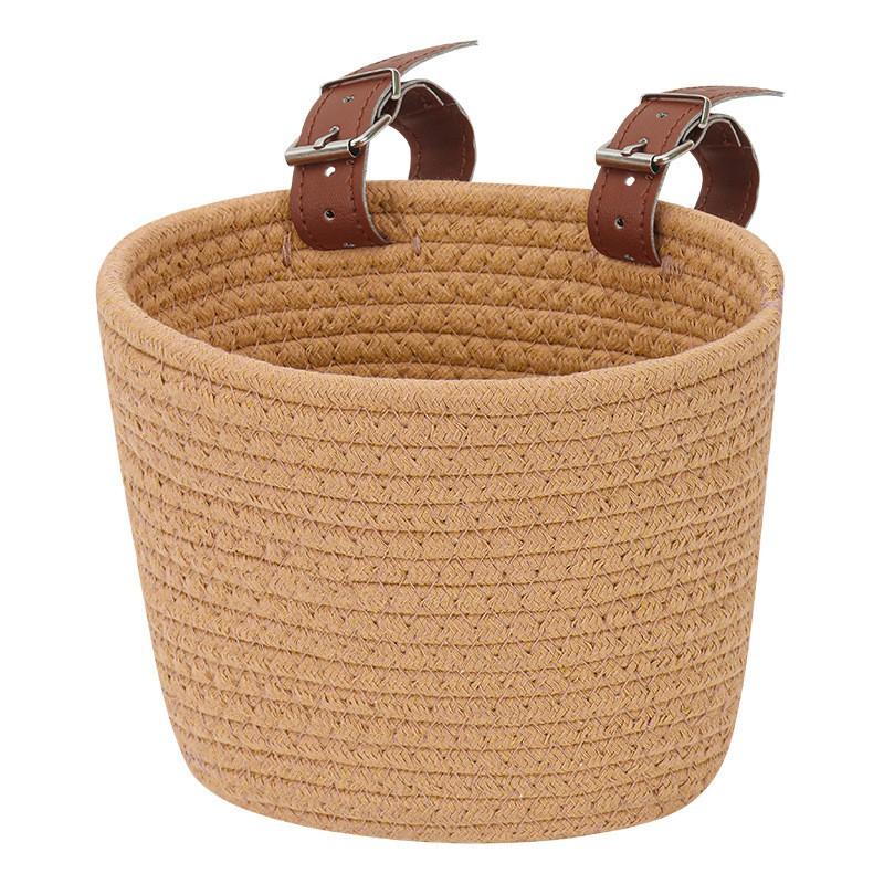 Handwoven Cotton Bike Basket Kids Foldable Front Snacks Toys Storage
