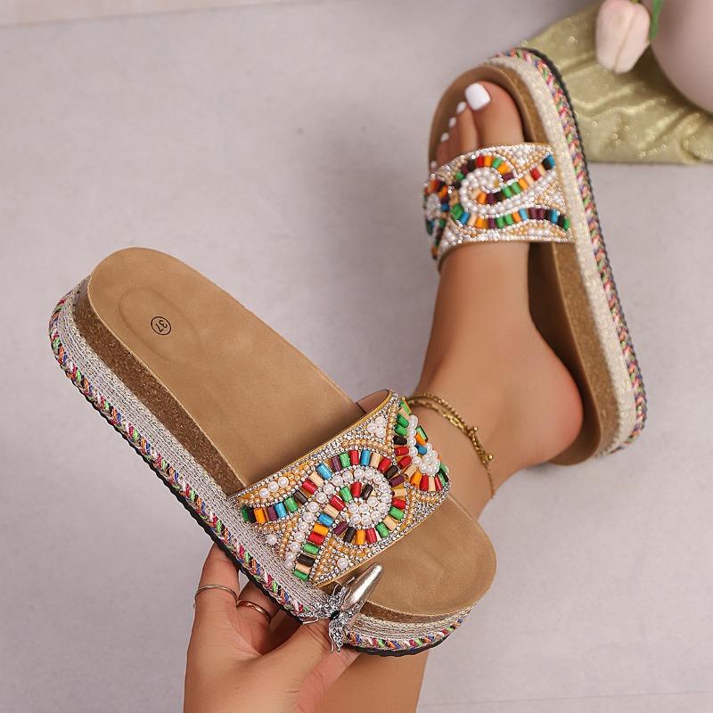 New Water Diamond Shoes for Women Plus-size Muffin Thick-soled Flip-flops