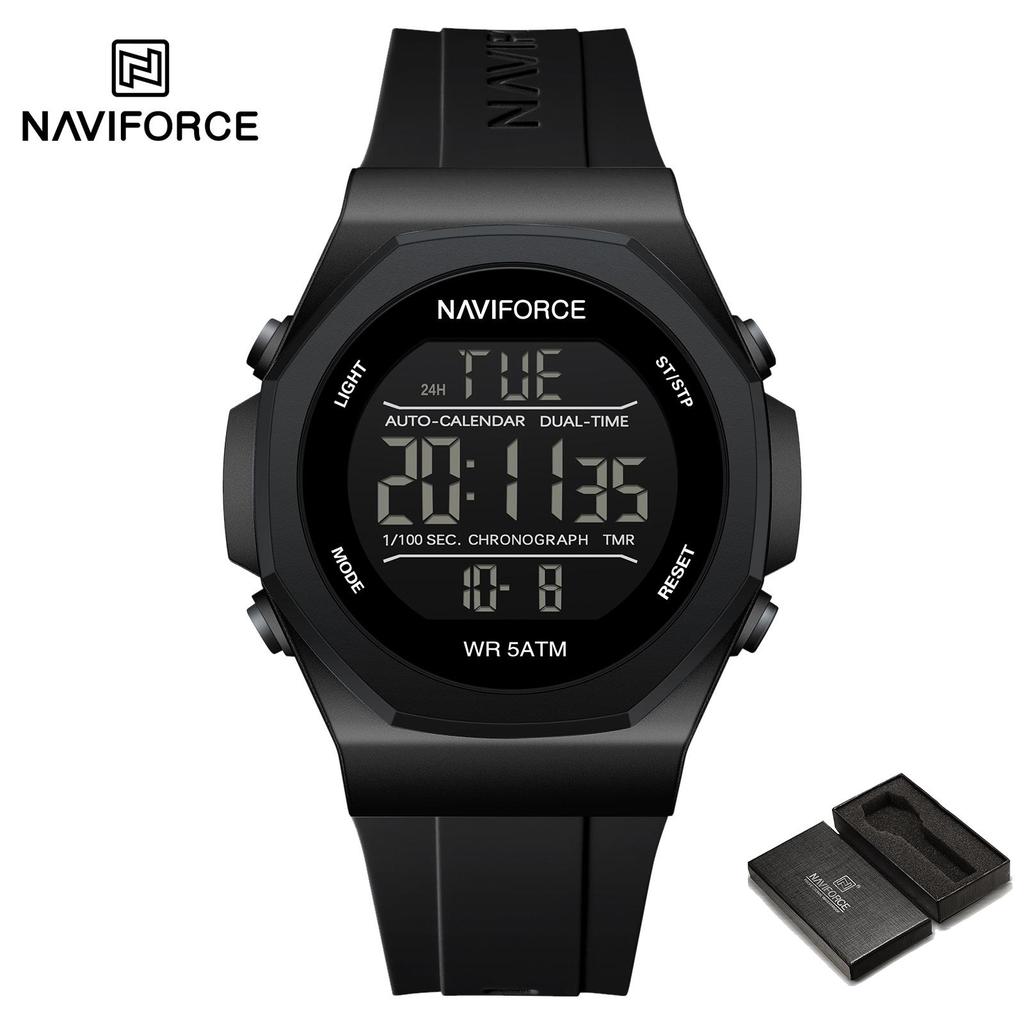 NAVIFORCE Digital Watch for Men Boy Waterproof Silicone Strap LCD Dial Luminous Countdown Boy Men's Sports Multifunctional Watch NF7117