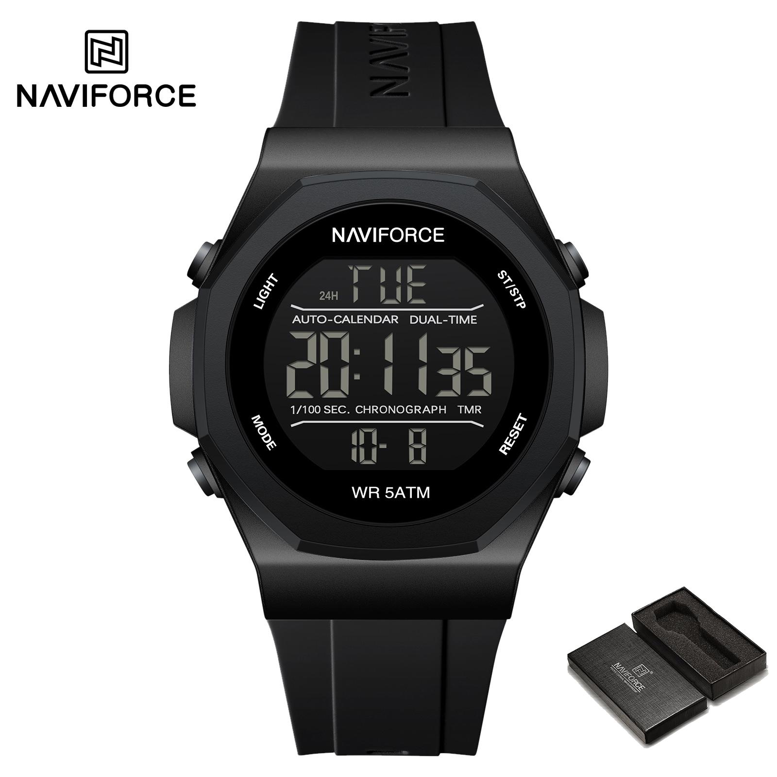 

NAVIFORCE Digital Watch for Men Boy Waterproof Silicone Strap LCD Dial Luminous Countdown Boy Men s Sports Multifunctional Watch NF7117 чёрный