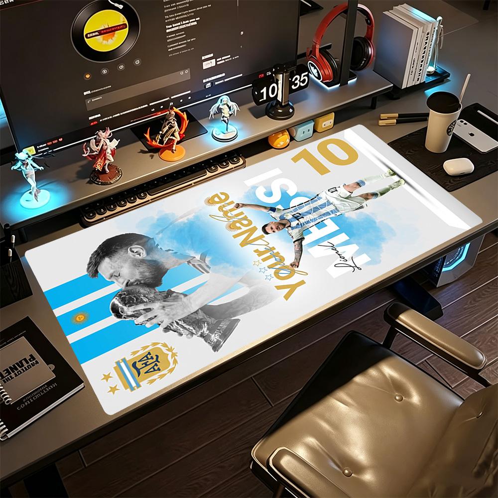 Football Messi Customizable Name Mouse Pad Gaming Laptop Mouse Pad Ultra-Long Desk Mat Non-Slip Rubber Bottom Computer Decor Item Office Use