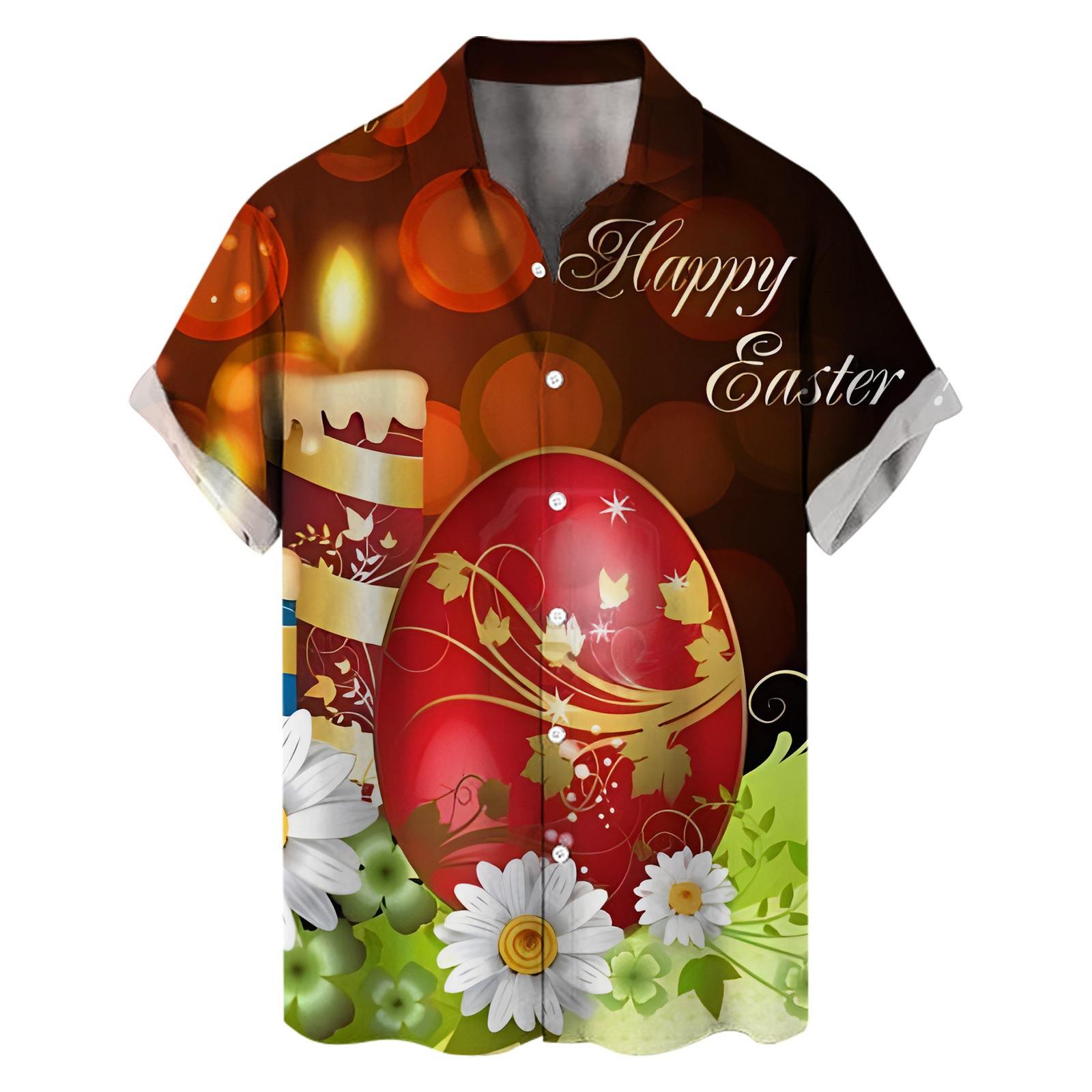 Fashion human Nieuw shirt Pasen elementen 3D digitale print heren losse trend korte mouw shirt L