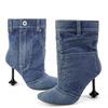 Fashion Spring Autumn New Irregular Heel Denim Skirt Edge Trouser Boots European American Women's Sewing High Heels Fashion Short Boots