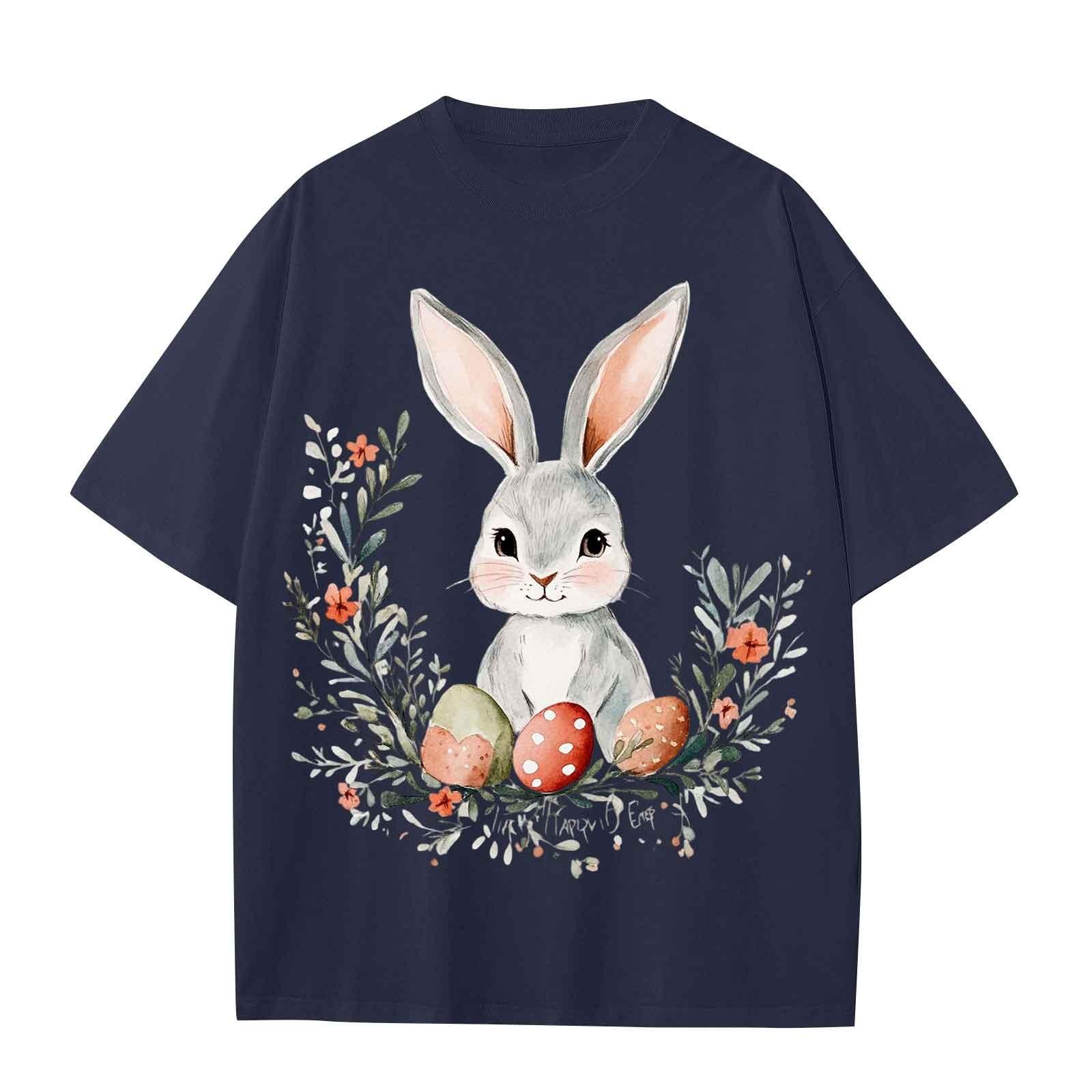 

Повседневная свободная футболка с принтом «Пасха» для мальчиков и девочек, круглый вырез, короткий рукав, свитер 100 тёмно-синий