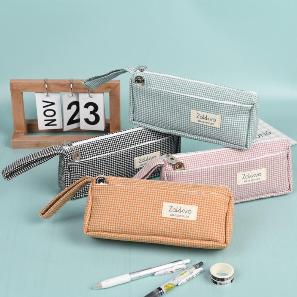 

Сумка для карандашей Houndstooth большой емкости Клетчатая канцелярская сумка в корейском стиле 4 цветных держателя для карандашей