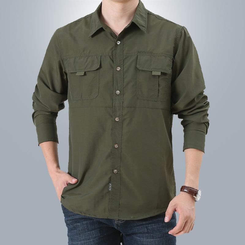 Men Cargo Shirt Men Long Sleeve Casual Shirts High Quality Camisa Militar Overshirt Brand Clothing Black Blouses