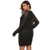 Autumn and Winter Women's Hollow Out Sexy See-through Black Mesh Woven Jumper Solid Colour Dresses