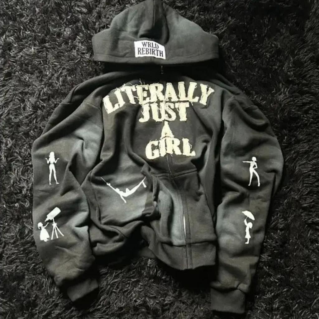 American Y2K Hip Hop Alphabet Embroidered Hoodie Personalized Street Men's and Women's Loose Zipper Cardigan Top
