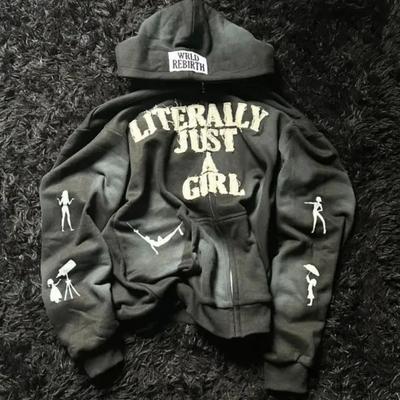 ZYLLO American Y2K Hip Hop Alphabet Embroidered Hoodie Personalized Street Men's and Women's Loose Zipper Cardigan Top
