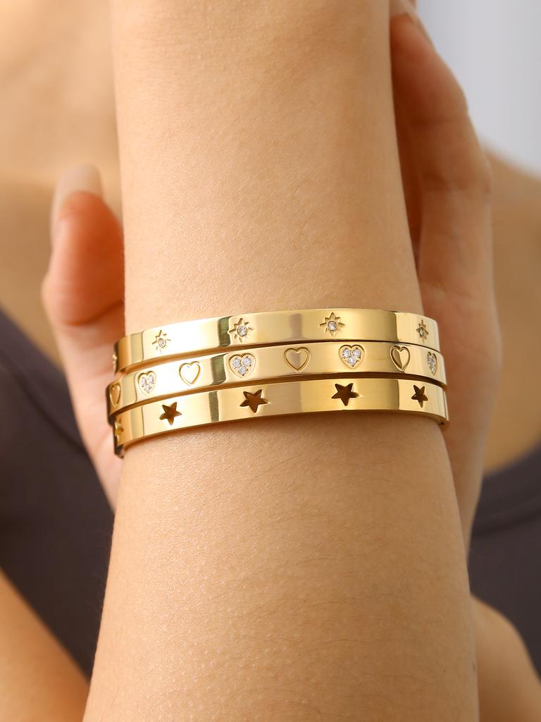 Light Luxury Simple 18k Gold Plated Stainless Steel Star, Sun, Heart with Zirconia Bracelet, Women's Carabiner Bracelet